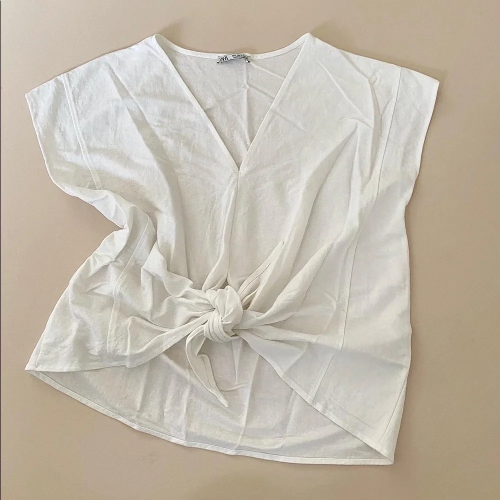 Zara tie front linen look top - size small - Picture 4 of 5